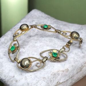 🌺Vintage Gold Filled & Green Stone Bracelet
